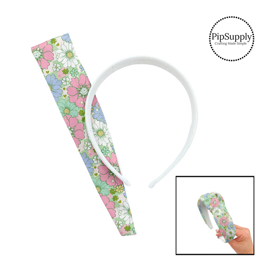 Pastel Flowers on Green Checker DIY Knotted Headband Kit